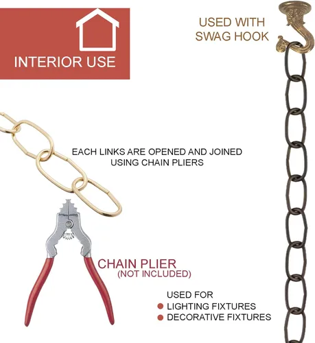 Vista 6 de Ciata Cadena de cesta colgante de calibre 11 de 36 pulgadas, acabado de latón antiguo, paquete de 2
