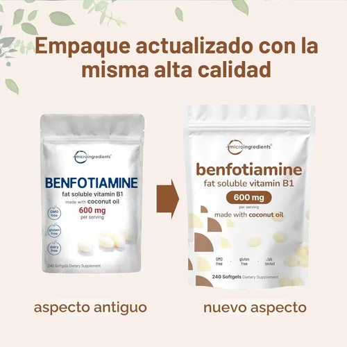 Vista 3 de Micro Ingredients Vitamina B1 Benfotiamina 600mg por porción, 240 cápsulas de aceite de coco Suplemento de vitaminas B biodisponibles, convertidas