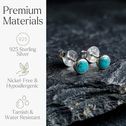 Vista 6 de Sterling Silver Gemstone Stud Earrings for Women, Handmade Dainty Minimalist Post Earrings, Small Everyday Jewelry