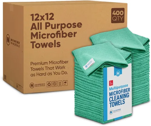 Vista 14 de Toallas de microfibra multiusos a granel de 12 x 12 pulgadas al por mayor, cantidad de caja (400 unidades) No se deshilacha Microfibra de alta