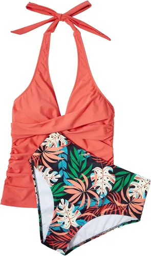 Vista 2 de SUUKSESS Traje de baño tankini sexy halter para mujer, traje de baño adelgazante con control de abdomen