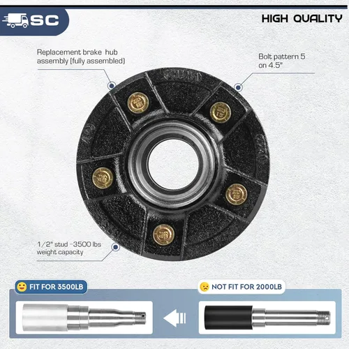Vista 5 de SEHNSUCHT Kit de cubo loco para remolque, 5 lengüetas, cubo loco de 4.5 pulgadas para remolque de 3500 libras, bujes de remolque de barco, 5