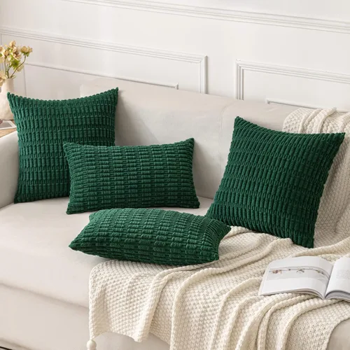Vista 174 de MIULEE- Juego de 2 fundas de pana suave para cojín; diseño a rayas estilo bohemio, moderno, rural; decoración costera p/verano, hogar, sala de Azul