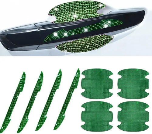 Vista 11 de 8 piezas de pegatinas protectoras con diamantes de imitación para manija de puerta de auto, protector de entrada de puerta de auto con adornos
