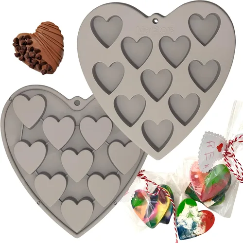Vista 10 de Moldes de silicona con forma de corazón para hornear, moldes grandes de 2 pulgadas, 10 cavidades adecuadas para moldes de cubitos de hielo, molde