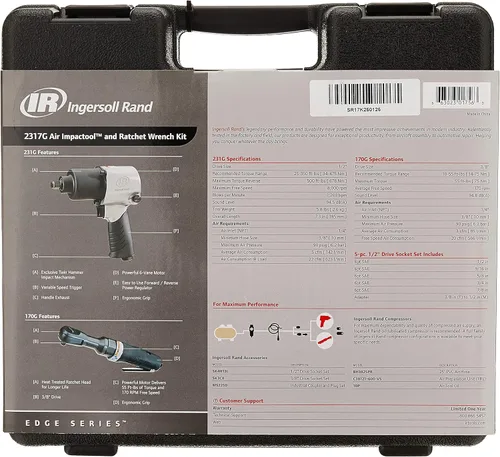 Vista 3 de Ingersoll Rand 2317G Llave de impacto neumática de 1/2" y trinquete neumático de 3/8" Kit de combinación, incluye juego de llaves de vaso de 5