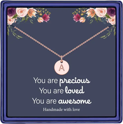 Collar ajustable con medalla circular e inicial para mujeres y niñas, chapado en oro de 14 quilates, grabado a doble cara, con inicial personalizada