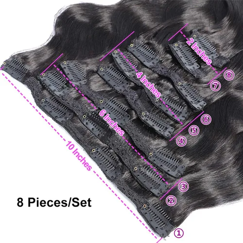 Vista 4 de Extensión de cabello humano ondulado con clip, 100 % cabello brasileño virgen con clip en la extensión de cabello humano negro natural ondulado