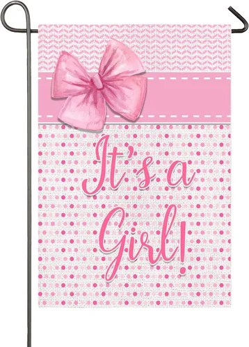 Bandera de jardín con texto en inglés "It's A Girl" ("It's A Girl"), decoración de anuncio de nacimiento para niña, 12 x 18 pulgadas, doble cara,