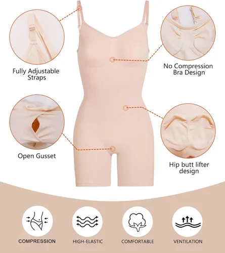 Vista 5 de SHAPERX Body para mujer con control de abdomen, sin costuras, esculpiente, moldeador, camiseta sin mangas