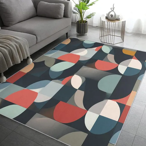 Vista 3 de Mid Century Rug for Bedroom Decor, Geometry Semicircle Area Rugs 2x3 Ft, Mid Century Modern Carpet for Living Room Study Room, Non Slip Low Pile