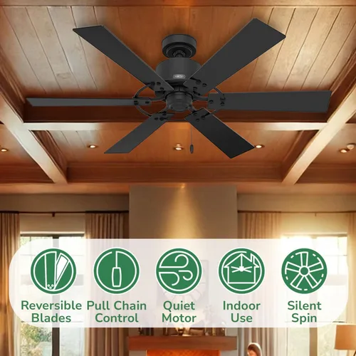 Vista 3 de Hunter Gilrock 51817 - Ventilador de techo interior de 52 pulgadas, sin luz, 6 aspas, montaje estándar, para dormitorio, sala de estar o cocina