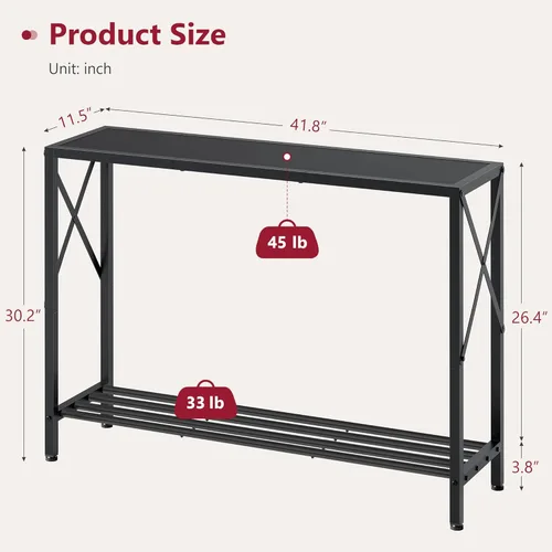 Vista 3 de Tajsoon Mesa consola, mesa de entrada de 2 niveles, mesas de sofá estrechas de 41.8 pulgadas de largo con estantes, detrás del sofá, para entrada