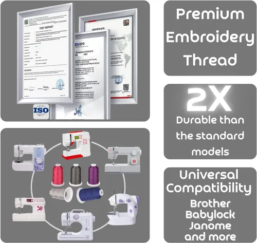 Vista 3 de Simthread 5500 yardas de hilo de bordado, 5000M de alto rendimiento 40WT 100% poliéster Más de 170 colores vívidos, clasificado de alta velocidad