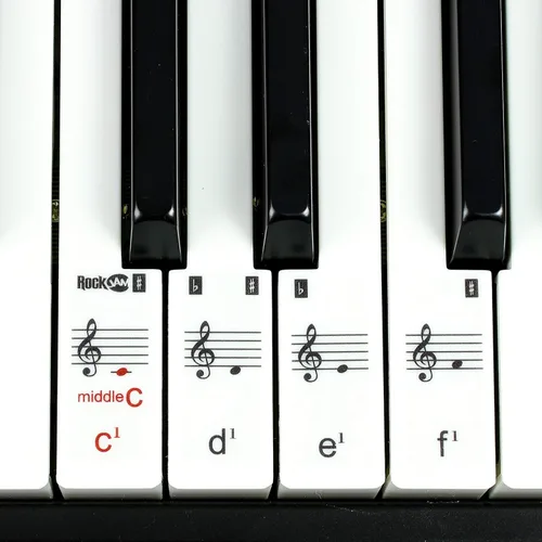 Vista 7 de RockJam - Teclado tipo piano de 49 teclas con fuente de alimentación, soporte para partituras, calcomanías para notas de piano y lecciones de Simply