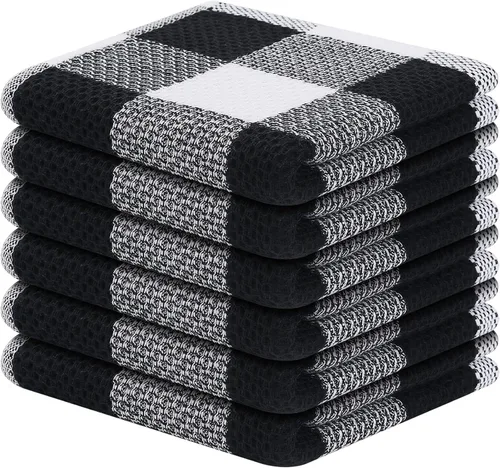 Vista 11 de Mordimy Trapos de cocina a cuadros 100% algodón, 12 x 12 pulgadas, súper suaves y absorbentes, de secado rápido, trapos de cocina para cocina, Beige