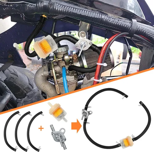 Vista 3 de HOLATO Abrazaderas de manguera de línea de combustible con filtros de combustible y válvula de apagado en línea, juego de llave de purga para 50cc