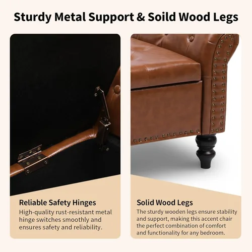 Vista 65 de Babion Banco otomano de almacenamiento con brazos, banco de extremo de cama para dormitorio, banco de almacenamiento con botones para entrada, sala