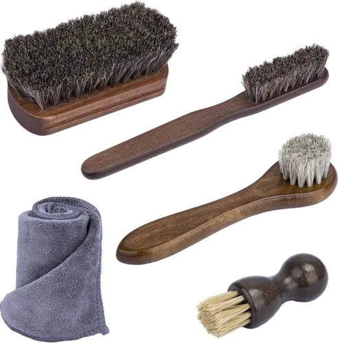 Vista 8 de 2 piezas cepillos de cuero para detallado de automóvil, cepillo de crin de caballo, cepillo de tapicería para limpieza, cepillo