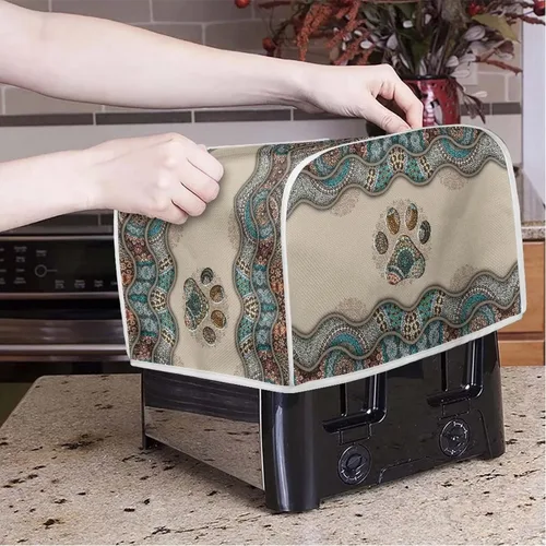 Vista 3 de Talayituse Funda para tostadora con estampado de huellas bohemias de 4 rebanadas para pan, cubierta lavable para tostadora de cocina, cubierta