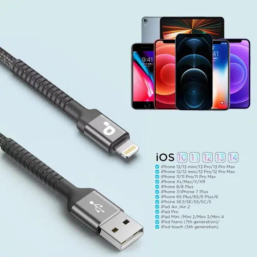 Vista 6 de Cable de carga corto para iPhone de 1 pie, paquete de 2 cables Lightning USB con certificación MFi de Apple, cable de carga para iPhone, cable