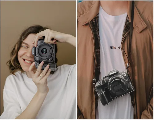 Vista 5 de Rieibi Funda EOS R10 - Media funda de piel sintética de calidad para cámara sin espejo Canon EOS R10 - Negro