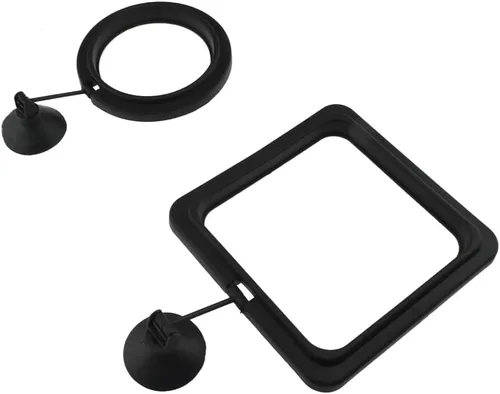 2 anillos de alimentación de peces de forma mixta de color negro, círculo flotante de alimentador de alimentos con ventosa para peces, tanque,