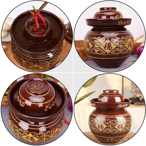 Vista 7 de Tarro de encurtido de cerámica con tapa hermética, recipiente de fermentación tradicional chino para kimchi, chucrut, encurtidos y verduras