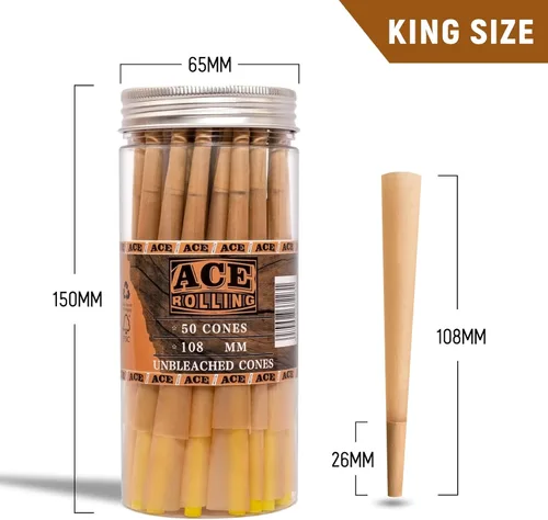 Vista 2 de Brown Cones - Papeles de liar de tamaño King, conos preenrollados, sin blanquear, papel de liar para cigarrillos con puntas, de combustión lenta