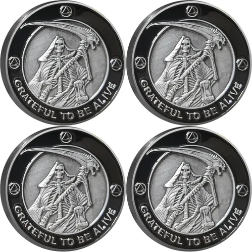 Vista 9 de Ficha de aniversario de recuperación de monedas AA y medallones con chip de sobriedad Grateful to Be Alive (paquete de 10)