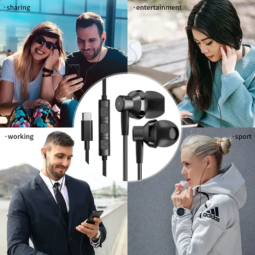 Vista 8 de Paquete de 4 auriculares USB C para iPhone 16 15 Pro Max con cable con micrófono y control de volumen, auriculares estéreo de alta fidelidad tipo C