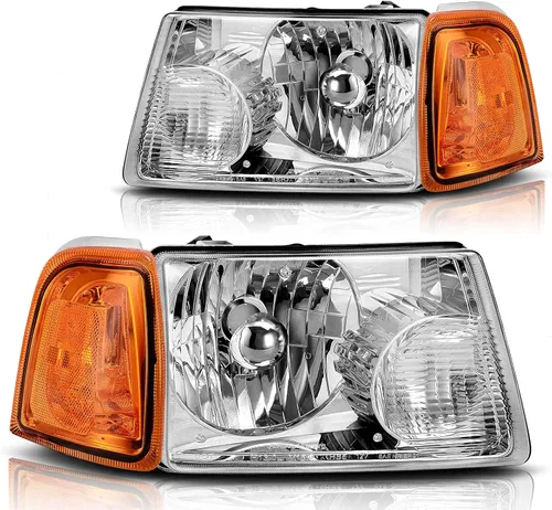 DWVO Conjunto de faros delanteros compatible con Ford Ranger 2001-2011, carcasa cromada, lente transparente, reflector ámbar grande