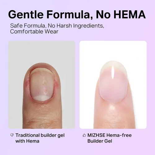 Vista 2 de MIZHSE Gel duro sin HEMA para uñas, gel constructor transparente de 1.06 onzas, endurecedor de uñas, gel de extensión U V/LED, para reparación