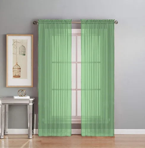 Vista 25 de Interior Trends Juego de 2 paneles de cortina de gasa transparente totalmente cosidas para ventana con cortinajes (63 pulgadas de largo, ladrillo)