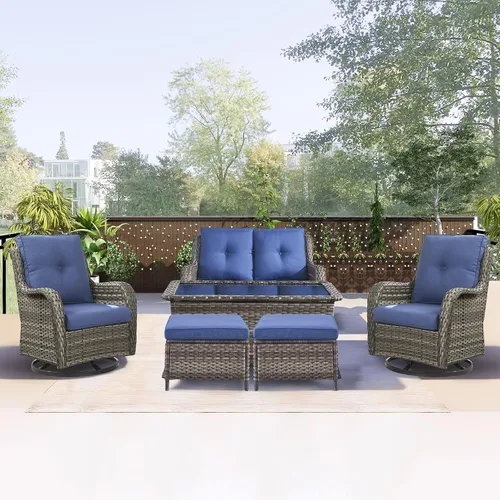 Vista 35 de Rilyson Sofá de mimbre para patio al aire libre, capacidad de peso de 900 libras, sofá grande de mimbre de 3 plazas con cojines de asiento de 4