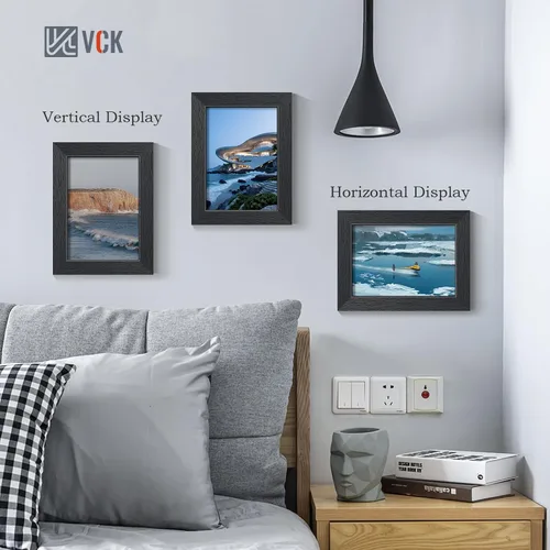 Vista 6 de VCK Portarretratos de madera negra de 5 x 7 pulgadas, para colgar en la pared, galería o mesa, 1 paquete