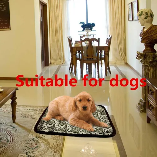 Vista 9 de Almohadilla térmica eléctrica para mascotas para perros y gatos con cable de acero antimordeduras, impermeable, ajustable, tapete de cama cálida