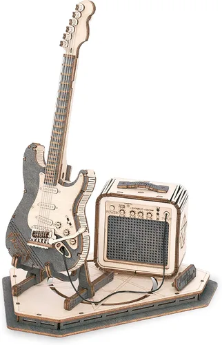 ROBOTIME Rompecabezas 3D para Niños Kits de Manualidades de Madera Kit de Guitarra Modelo DIY para Construir Rompecabezas Mental Juguete de Puzzle