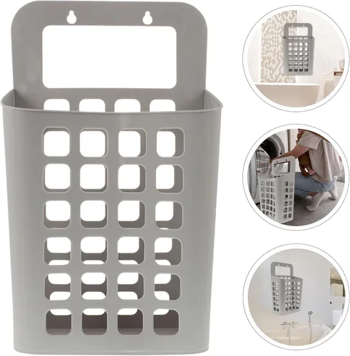 Vista 6 de Alipis Cesta de plástico para ropa sucia, cesta plegable para colgar en estantes de lavandería, cesta de almacenamiento de plástico para lavandería
