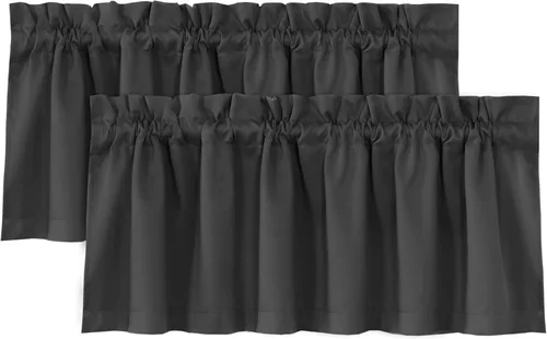 Vista 42 de H.VERSAILTEX Cenefas de cortina 100% opacas para ventanas, 2 paneles con aislamiento térmico, bolsillo para barra, pequeña cenefa corta para cocina