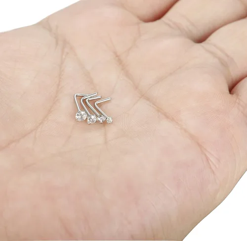 Vista 6 de Jstyle arete para la nariz de acero inoxidable, 4 piezas de 20 g. Piercing con pasador en forma de L de 1.5 mm, 2 mm, 2.5 mm y 3 mm.