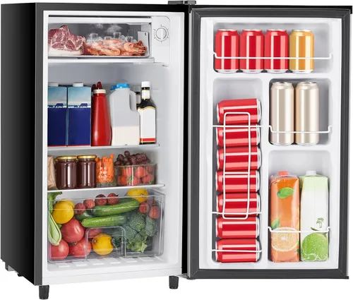 Vista 8 de Sweetcrispy - Mini refrigerador de 3.2 pies cúbicos con congelador, refrigerador pequeño de una sola puerta con termostato ajustable