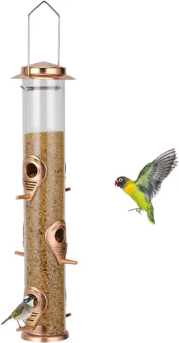 Vista 9 de ERYTLLY Pack de 2 comederos para pájaros para exteriores, colgantes con 6 puertos de alimentación, tubo sólido extra grueso transparente, resistente