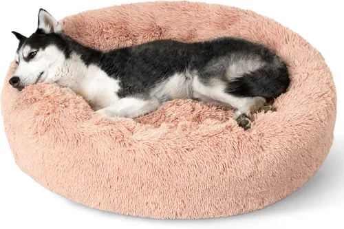 Vista 90 de Bedsure - Cama calmante para perros pequeños y medianos, lavable, con forma de dona, antideslizante, afelpada, esponjosa, pelo sintético, cama