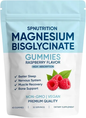 Spnutrition - Gomitas de bisglicinato de magnesio, con 400 mg de quelato de bisglicinato de magnesio, sal marina, polvo de fruta de frambuesa,