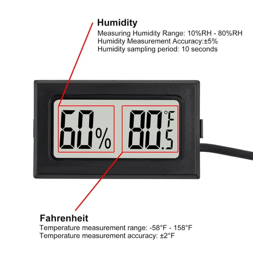 Vista 3 de 3 mini termómetro digital higrómetro con sonda electrónico medidor de temperatura humedad medidores pantalla LCD interior Fahrenheit para humidores