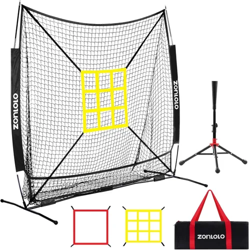 ZONLOLO 6x6ft Baseball & Softball Net for Hitting,Pitching and Batting, Throwing,Baseball net with Sturdy Bow Frame,Battting Tee,Strike Zone, Middle