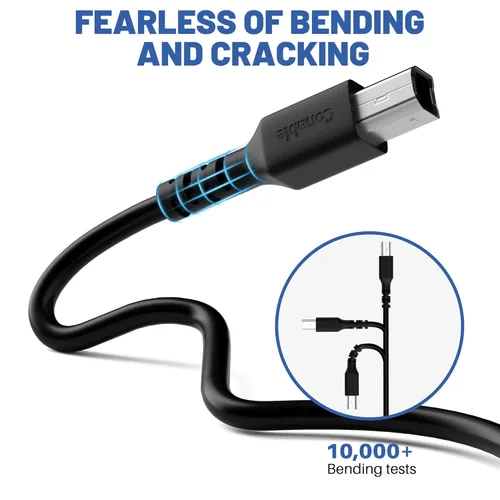 Vista 5 de Cable de impresora de 2 pies, USB 2.0 USB-A a USB-B, compatible con HP, Canon, Epson, DAC, Dell, Brother, Brother, Lexmark, Xerox, Samsung, Piano