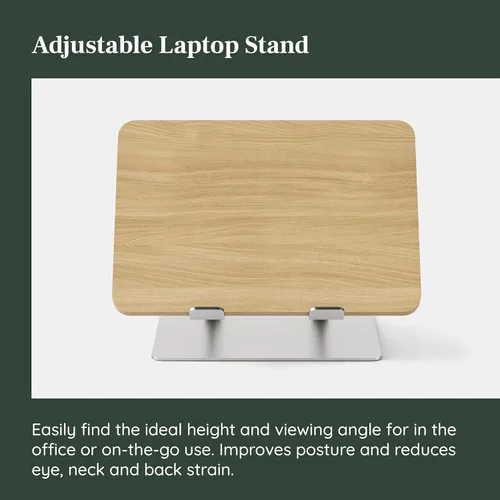 Vista 2 de Branch Soporte ajustable para laptop, elevador portátil de madera para portátil con altura y ángulo personalizables, plegable, agarres de silicona