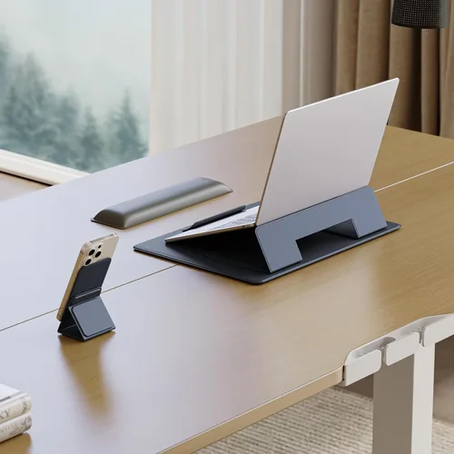 Vista 7 de HUANUO Magnetic Laptop Stand for 10-17" Laptops, Portable Foldable Laptop Riser with Phone Holder & Wrist Cushion, Adjustable Ergonomic Computer